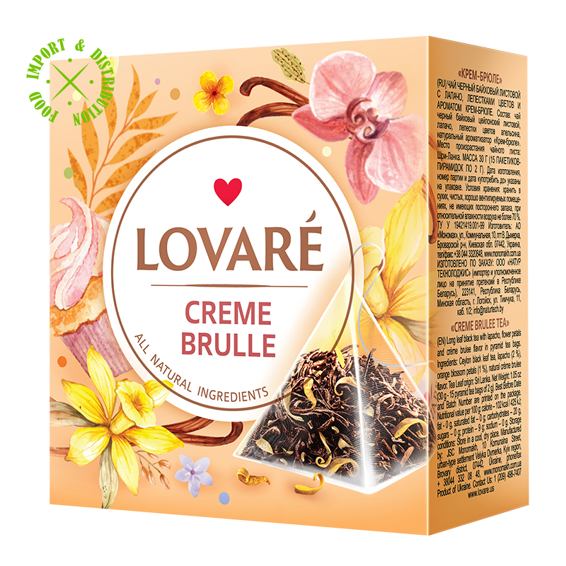 Herbata Lovare mieszanka herbat z dodatkami Creme Brulee 15 piramidek x 2gr