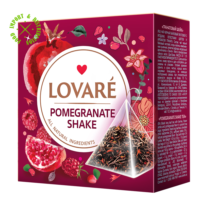 Herbata Lovare mieszanka herbat z dodatkami Pomegranate Shake 15 piramidek x 2gr
